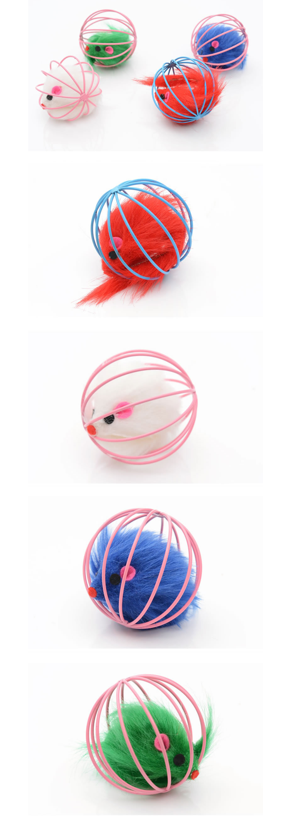 Wire Cage Mouse Toy for Cats with Rabbit Fur Mouse