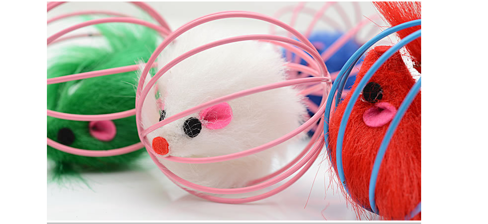 Wire Cage Mouse Toy for Cats with Rabbit Fur Mouse